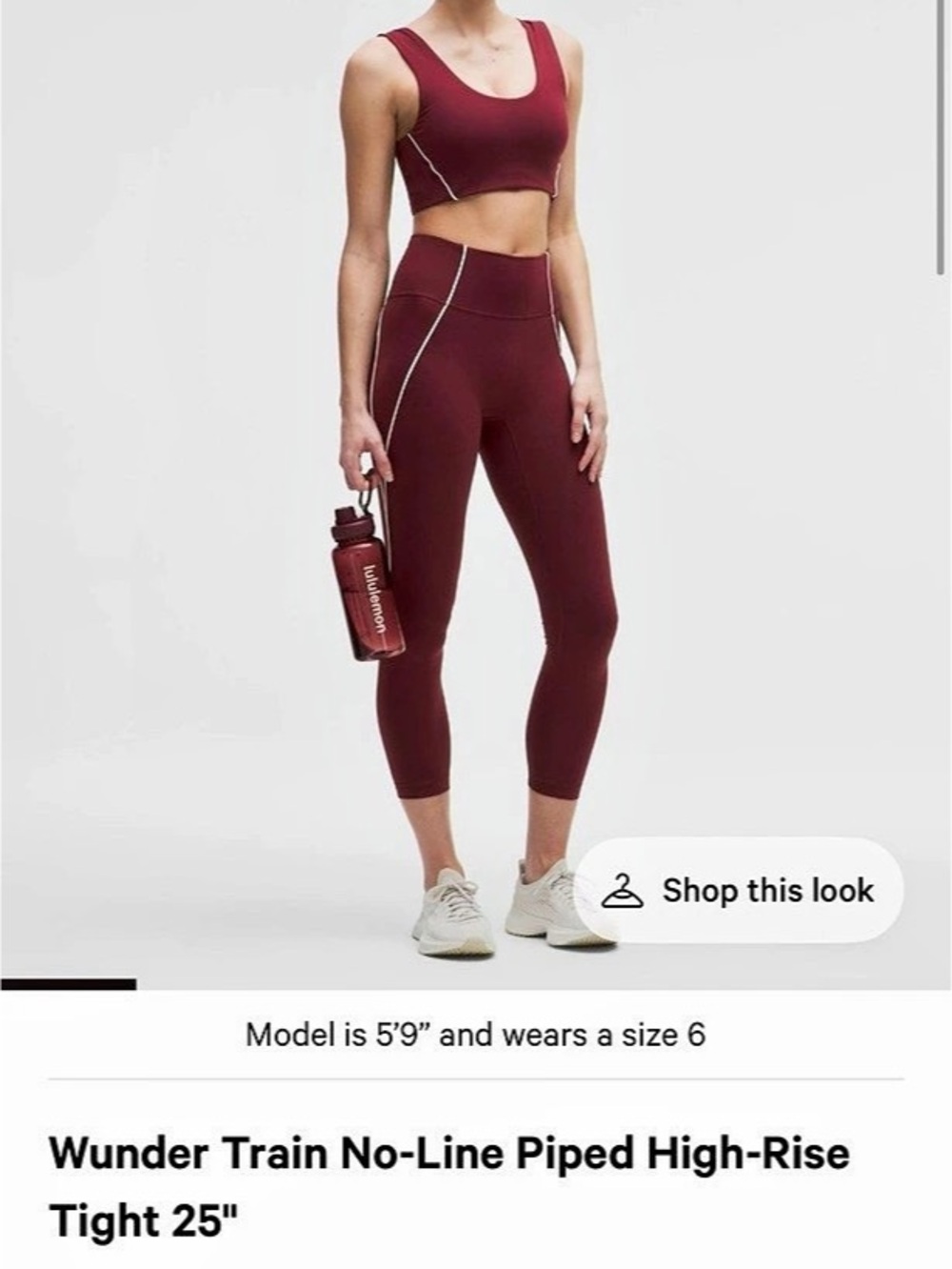 lululemon Wunder Train No-Line Piped High-Rise Tight 25" Burgundy Size 6